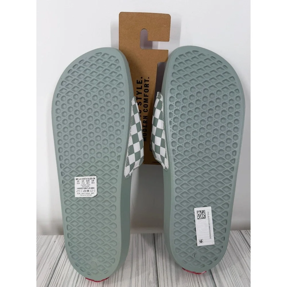 Vans La Costa Checkers Slide-On Sandals Sage Gray White board Mens Size 12 New